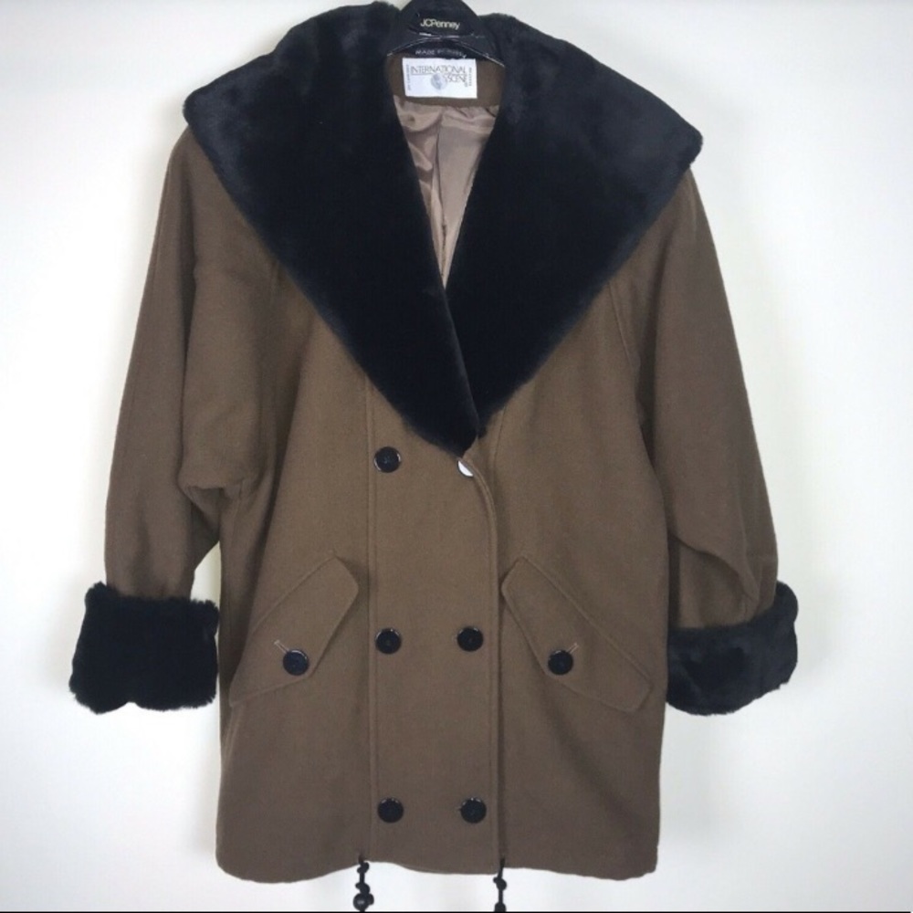 Black collar wool fur winter coat - Made in Russia